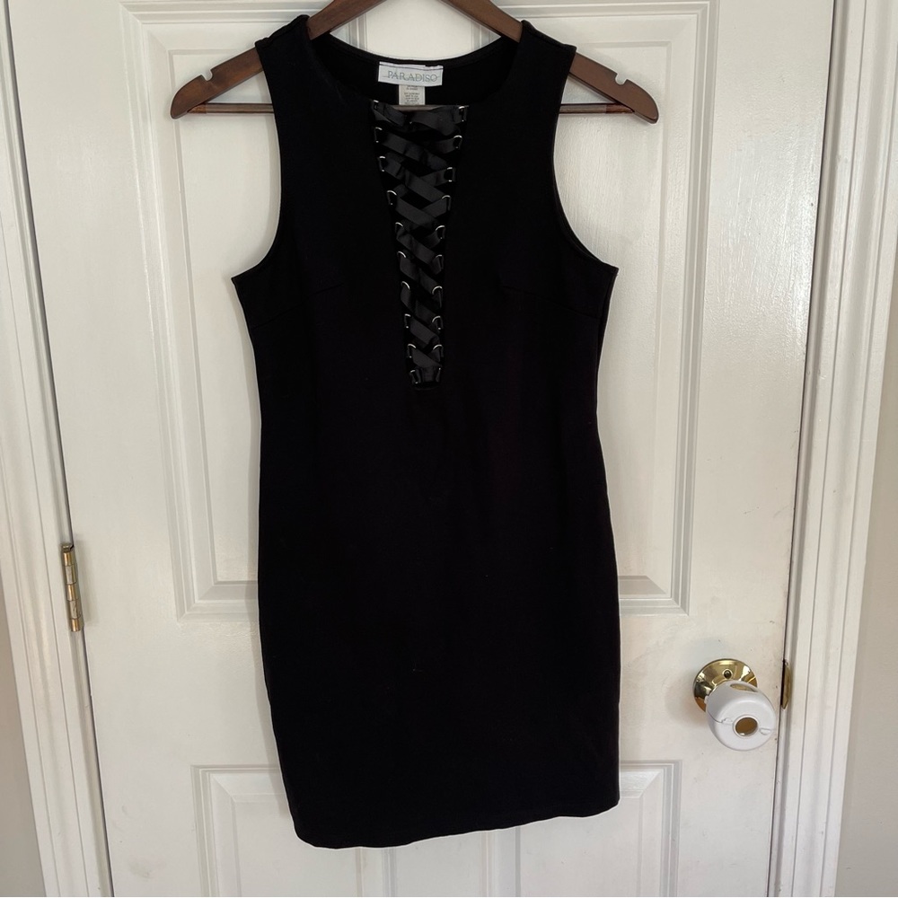 Paradiso Lace Up Front Black Dress